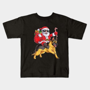 Christmas Santa Claus Riding English Bulldog Xmas Boys Dog Kids T-Shirt